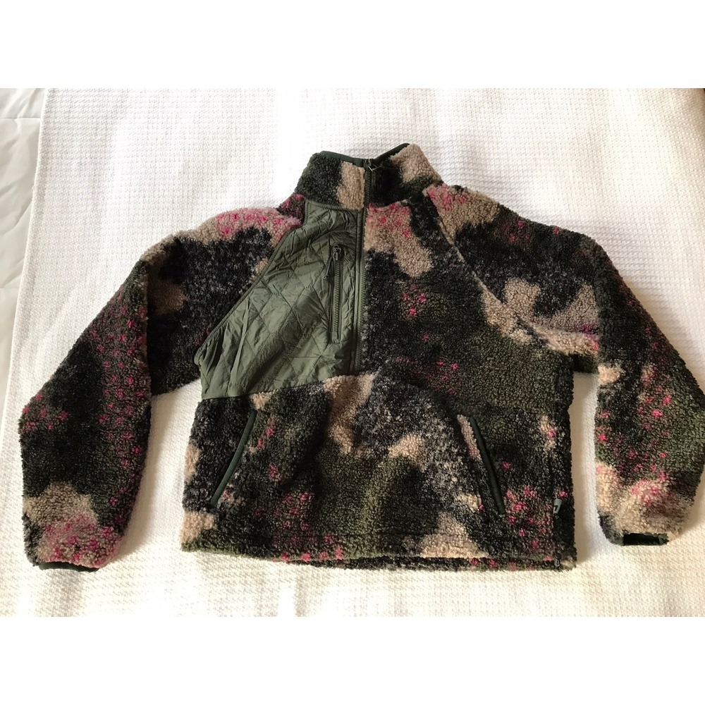 JOY LAB Women's 1/4 Zip Sherpa Pullover Sweatshirt Camo Print Size M Medium
